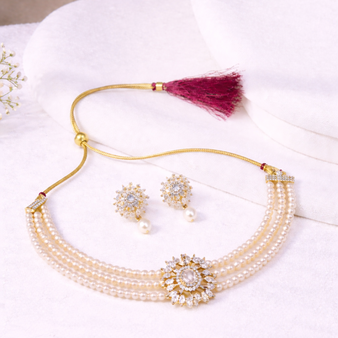 Floral Whisper Pearls Choker set