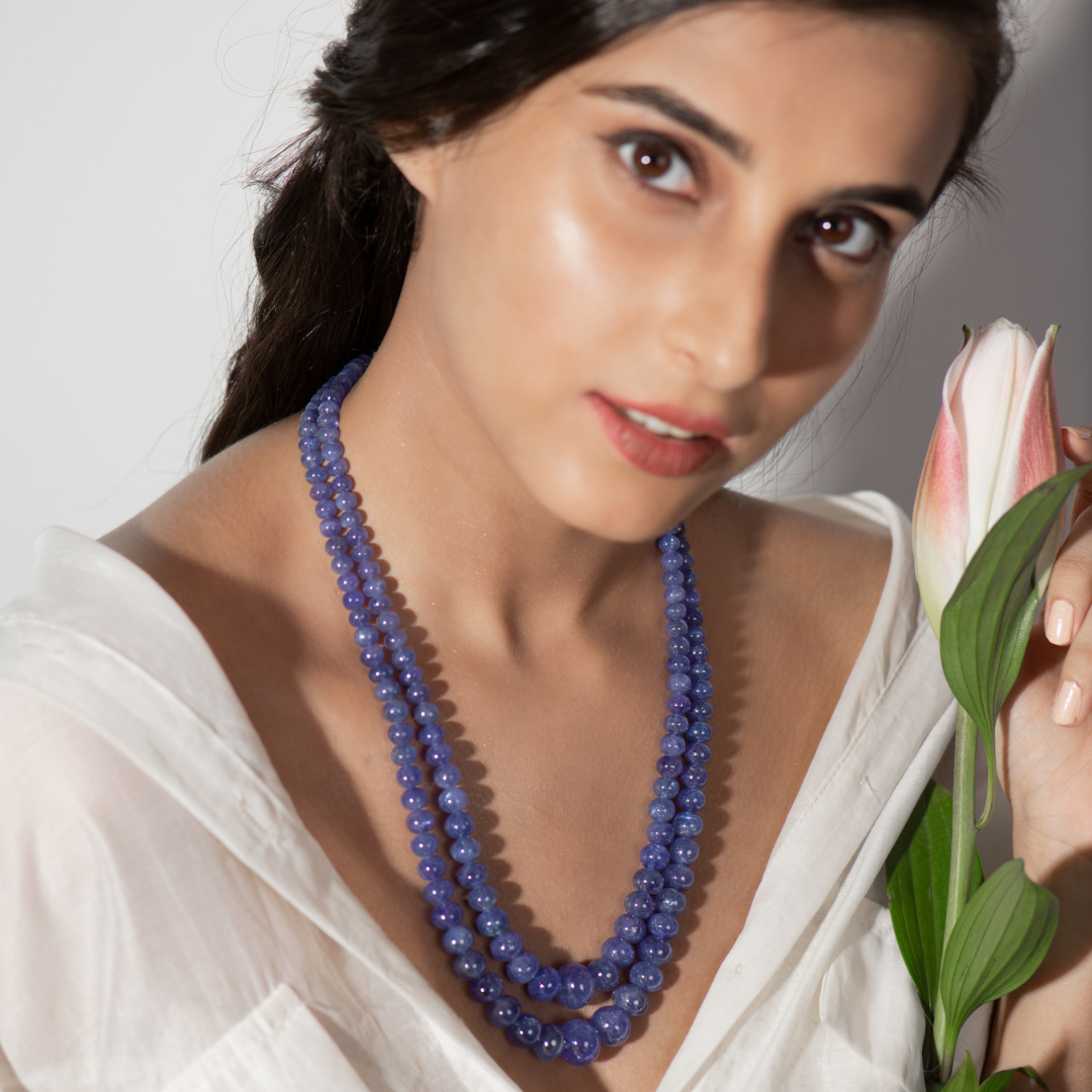 Tanzanite Majesty: Two-Line Round Gemstone Necklace