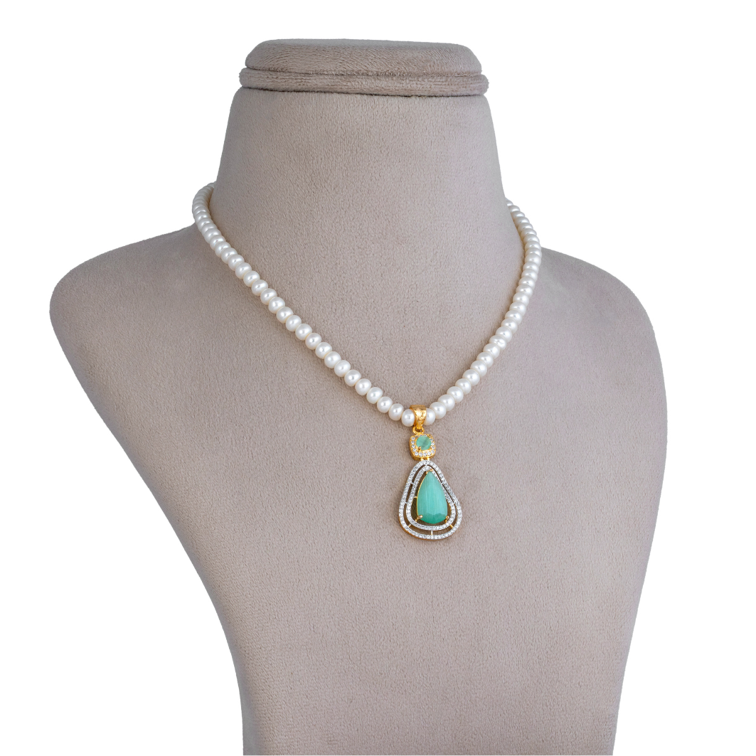 Aqua Gem Pearl Pendant Set