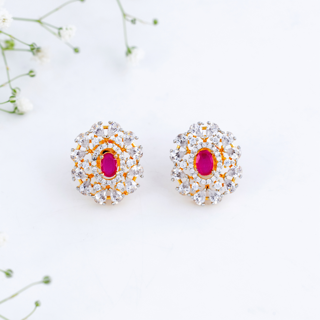 Ruby CZ Pendant Pearl Pendant Set