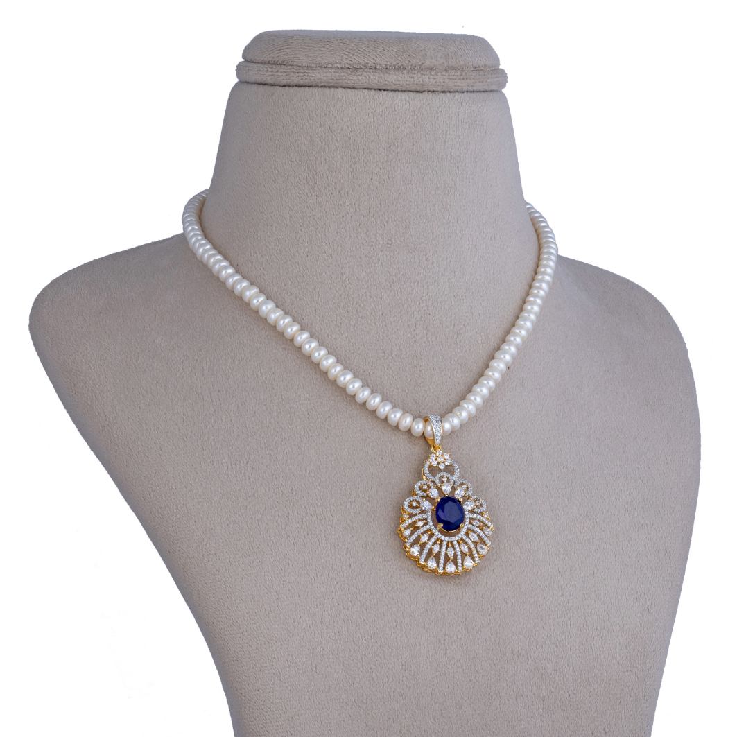 Royal Sapphire Pearl Pendant Set