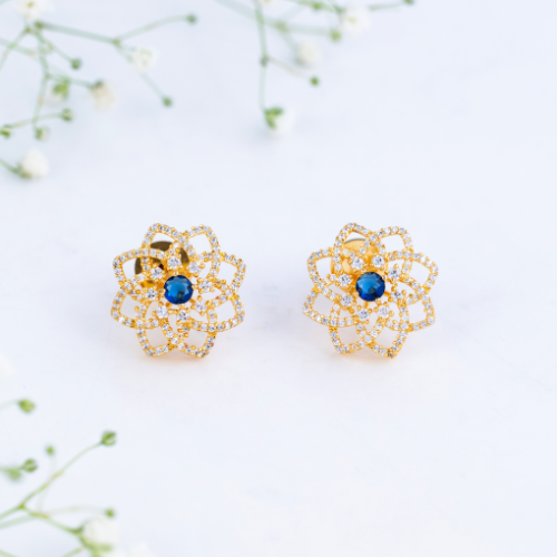 Blue Stone Floral Pearl Pendant Set