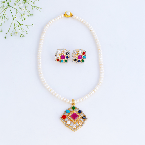 Multicolor Pearl Pendant Set