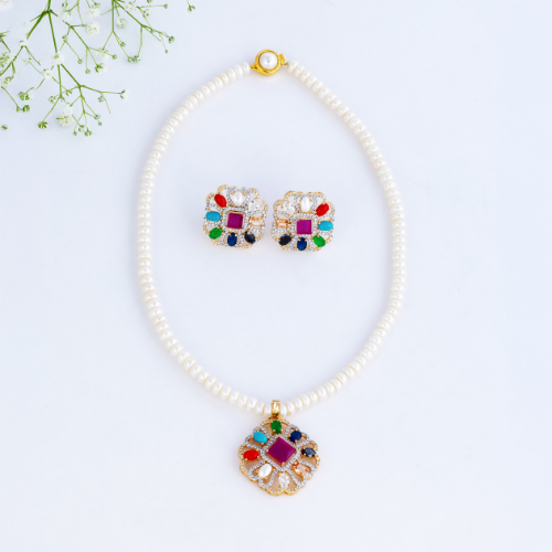 Multicolor Freshwater Pearl Pendant Set