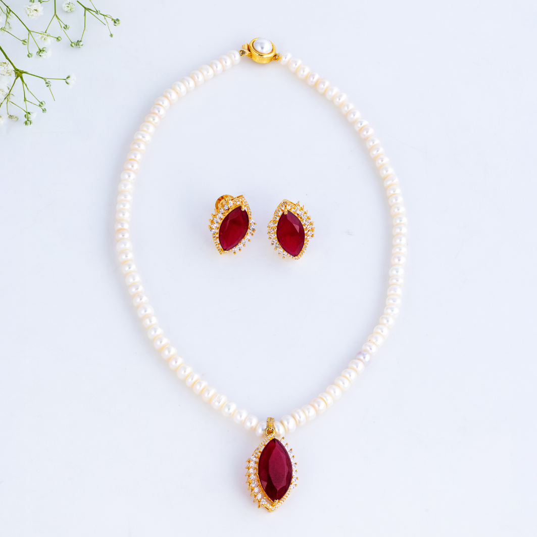 Imperial Ruby Single-Strand Pearl Pendant Set