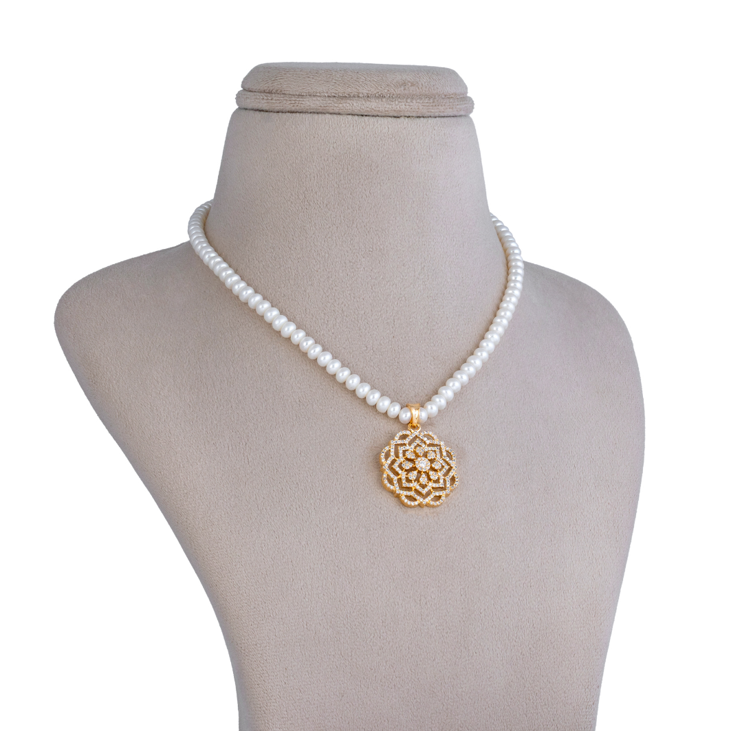 Golden Blossom Pearl Pendant Set