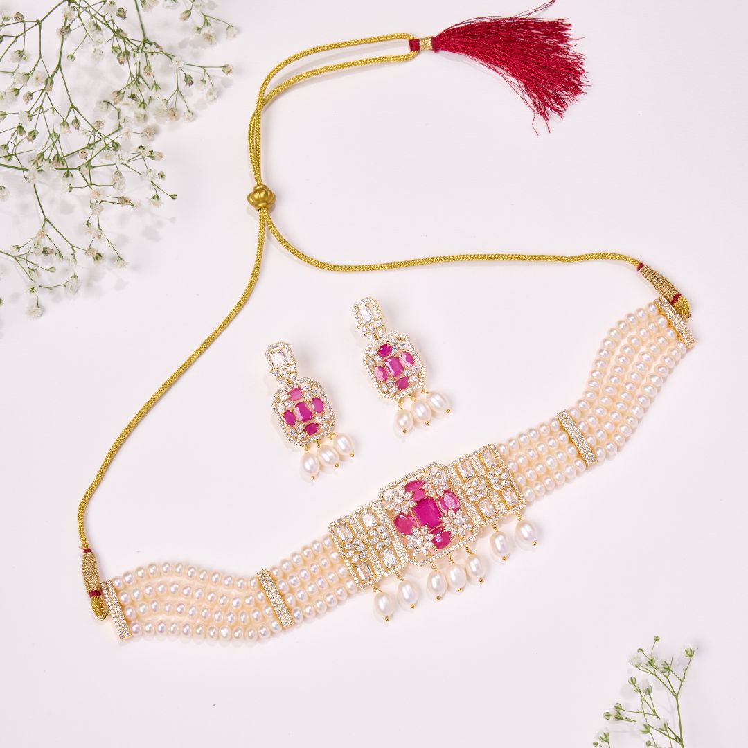 Ruby Royale Pearl Choker Set