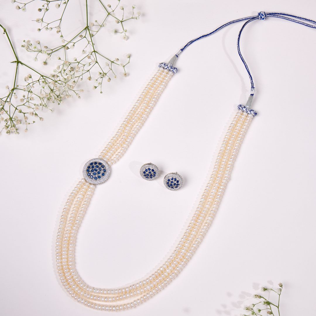Sapphire Elegance long pearl necklace set