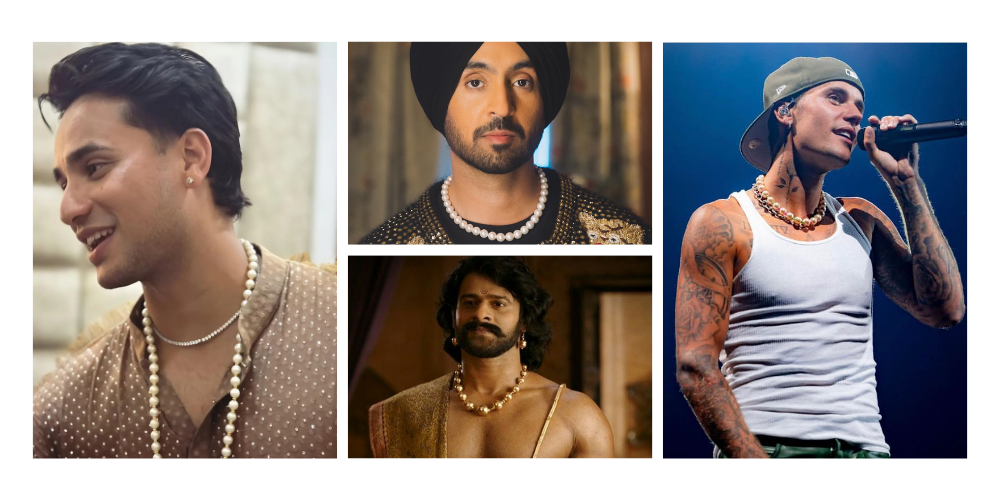 mens wearing pearl necklace