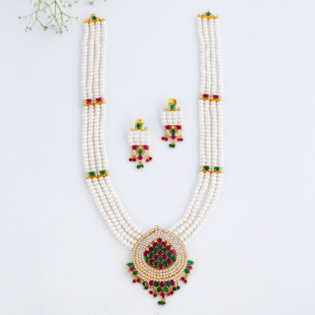 Imperial Red Green Multi-Strand Pearl Set