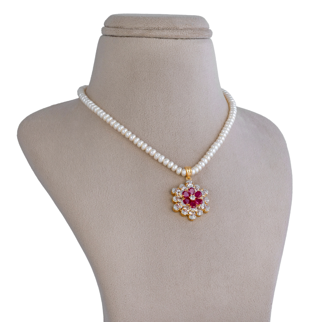 Ruby Bloom Pearl Pendant Set