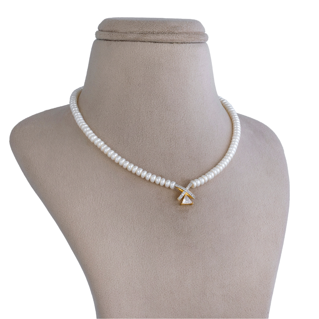 Minimalist 'X' Pearl Pendant Set