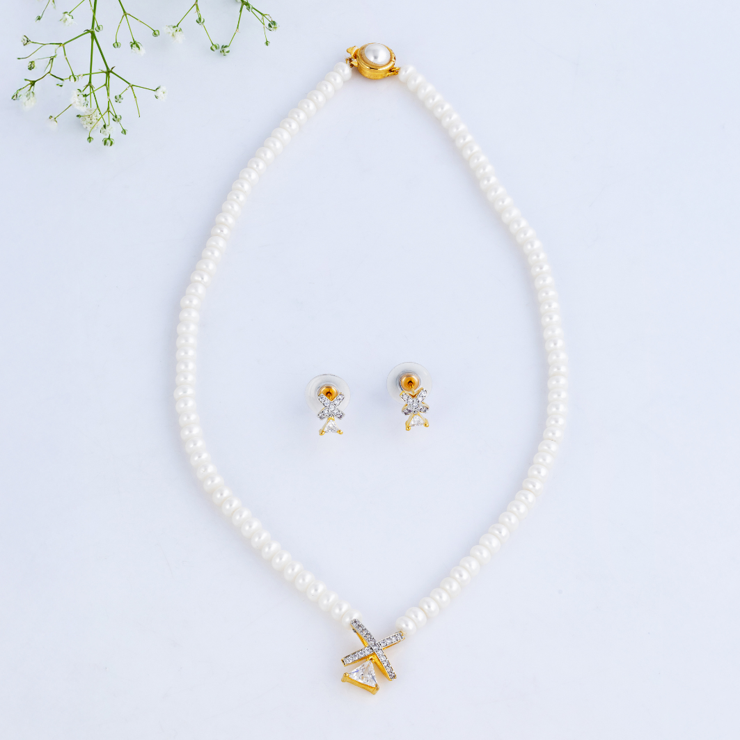 Minimalist 'X' Pearl Pendant Set
