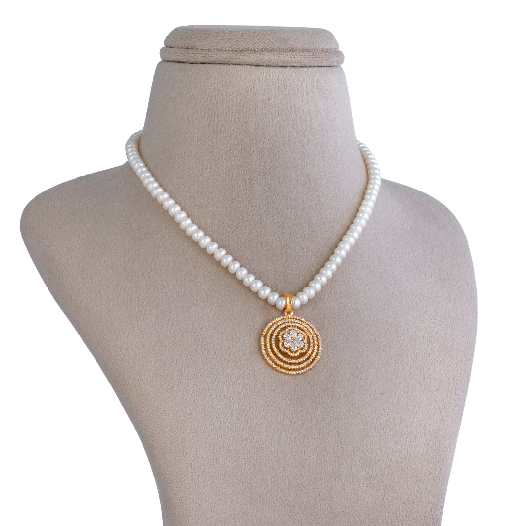 Golden Mandala Pearl Pendant Set