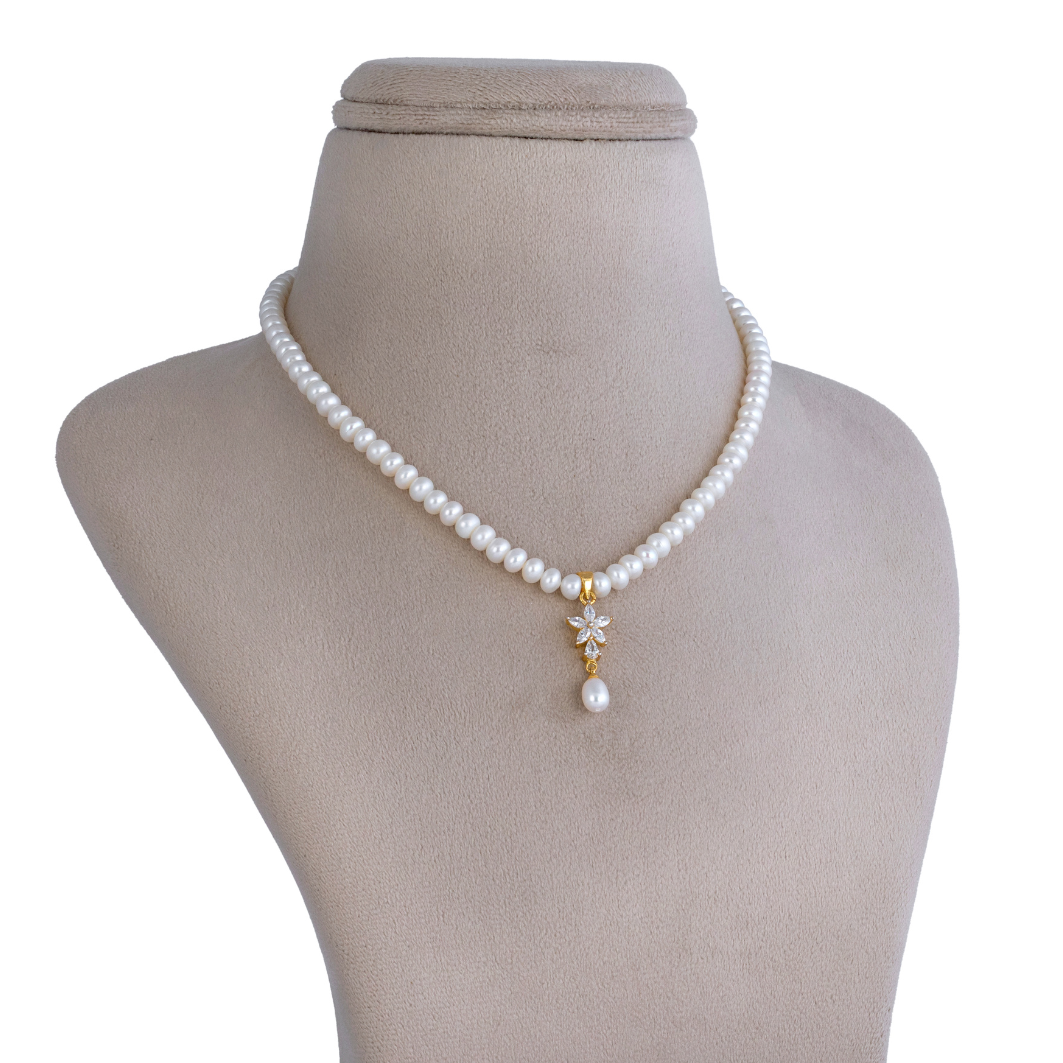 Minimalist Flower CZ Pearl Pendant Set