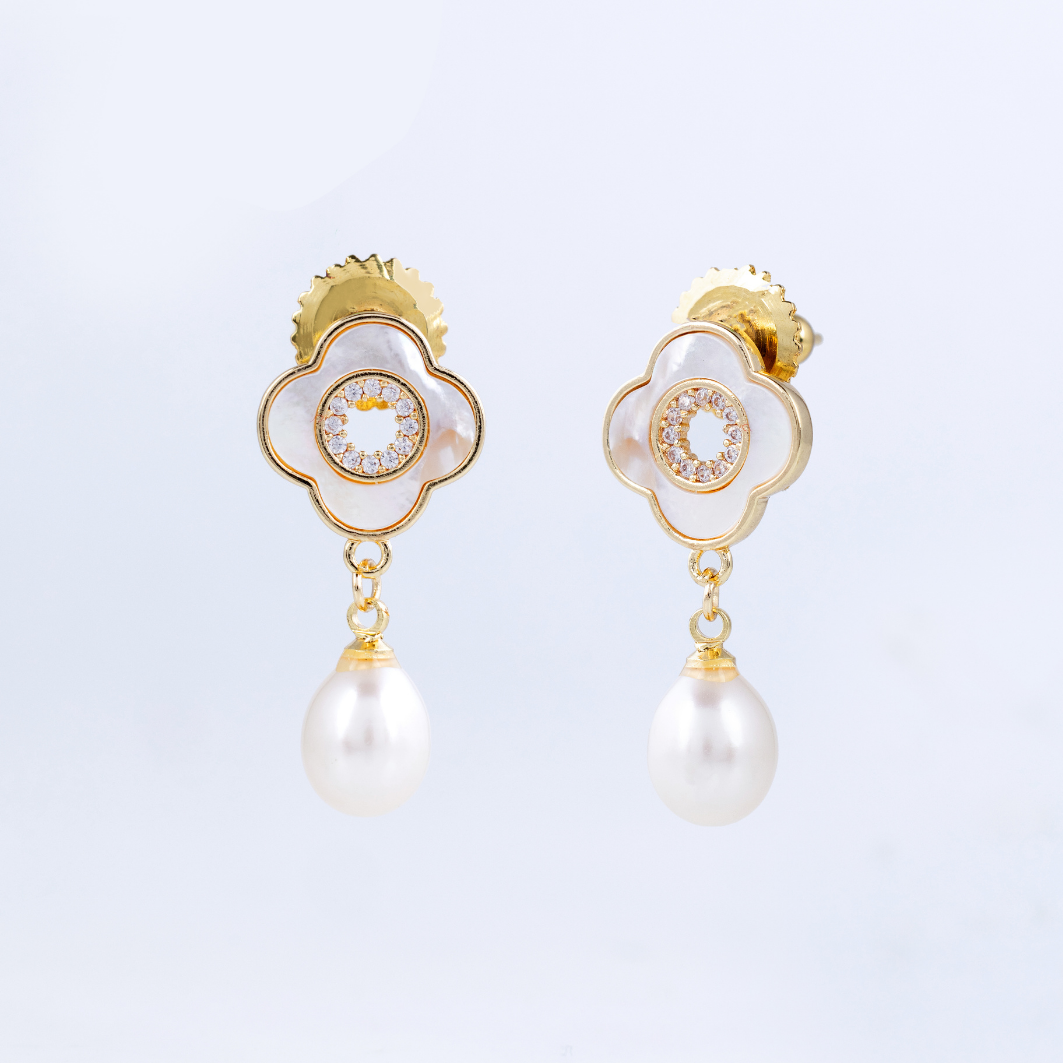 Floral Glow Pearl Drop Earrings