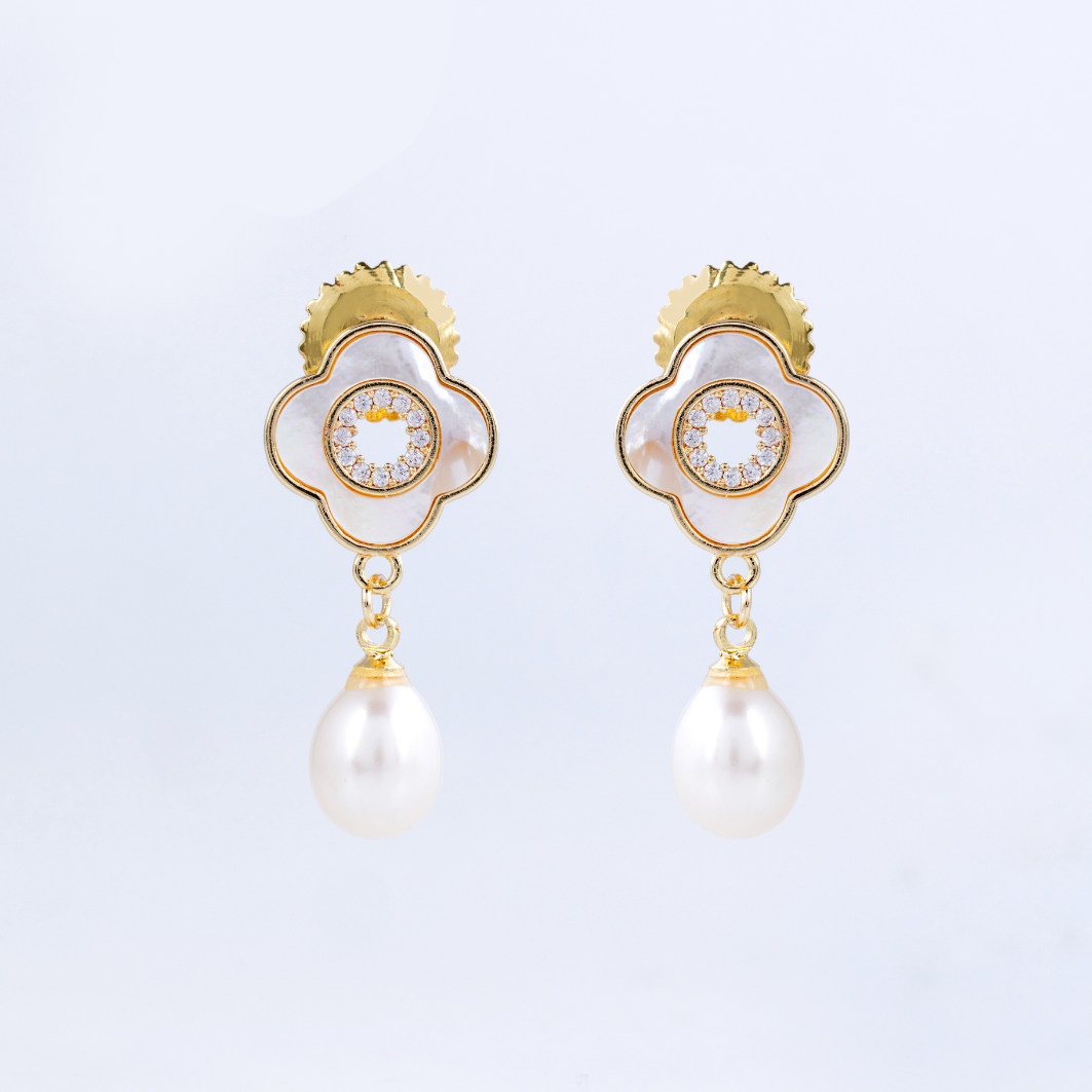Floral Glow Pearl Drop Earrings