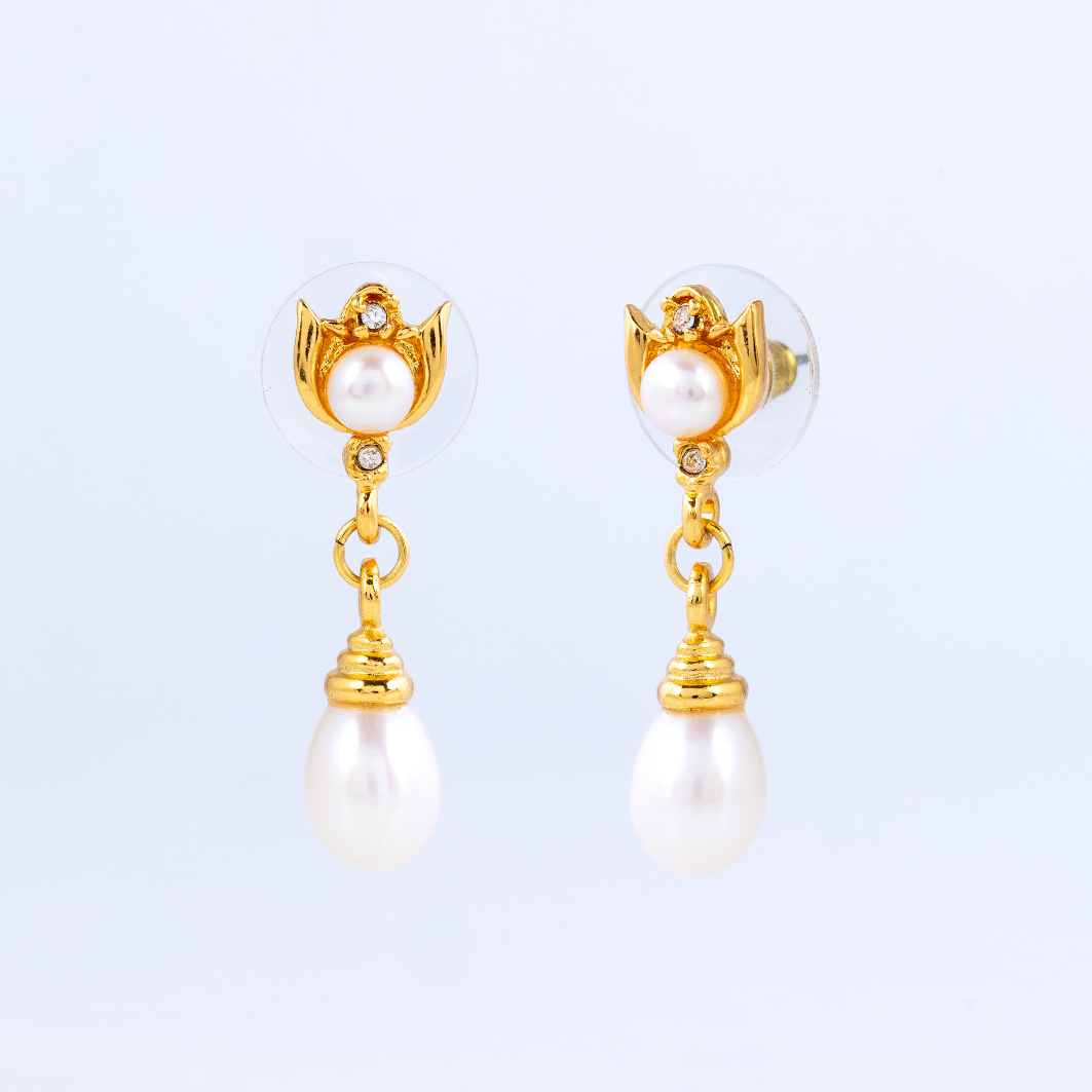 Lotus Bloom Pearl Drop Earrings
