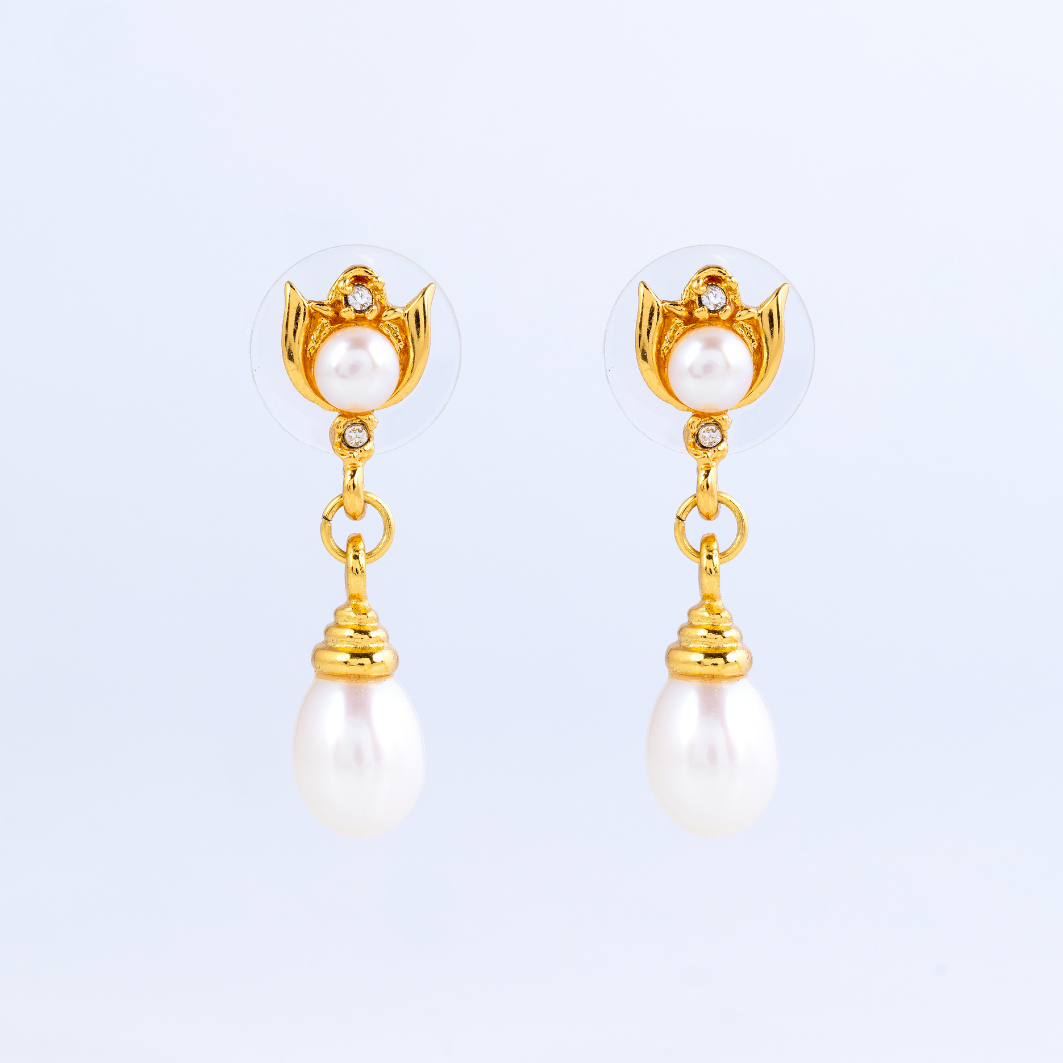 Lotus Bloom Pearl Drop Earrings