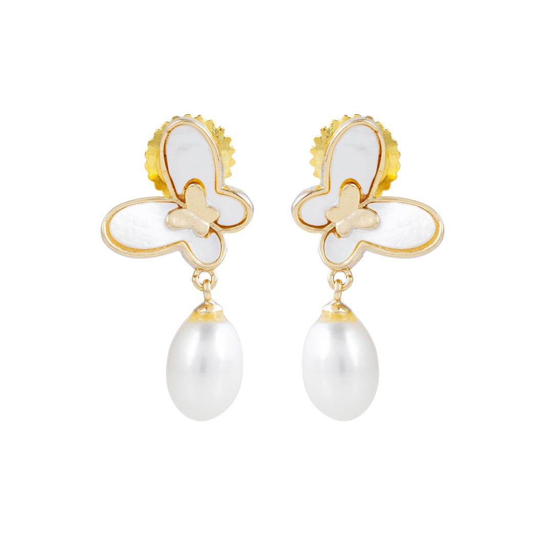 Butterfly Bloom Pearl Drop Earrings