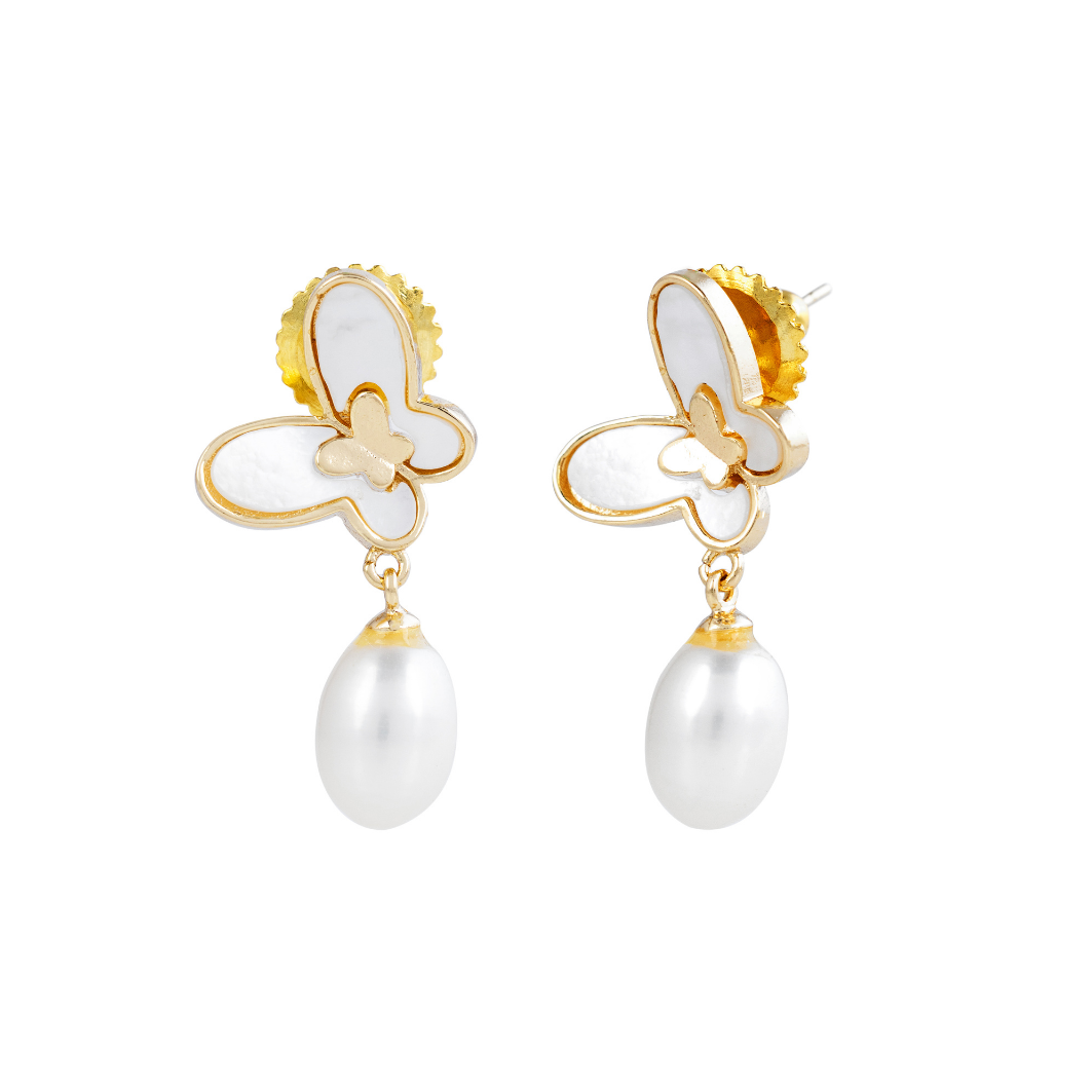 Butterfly Bloom Pearl Drop Earrings