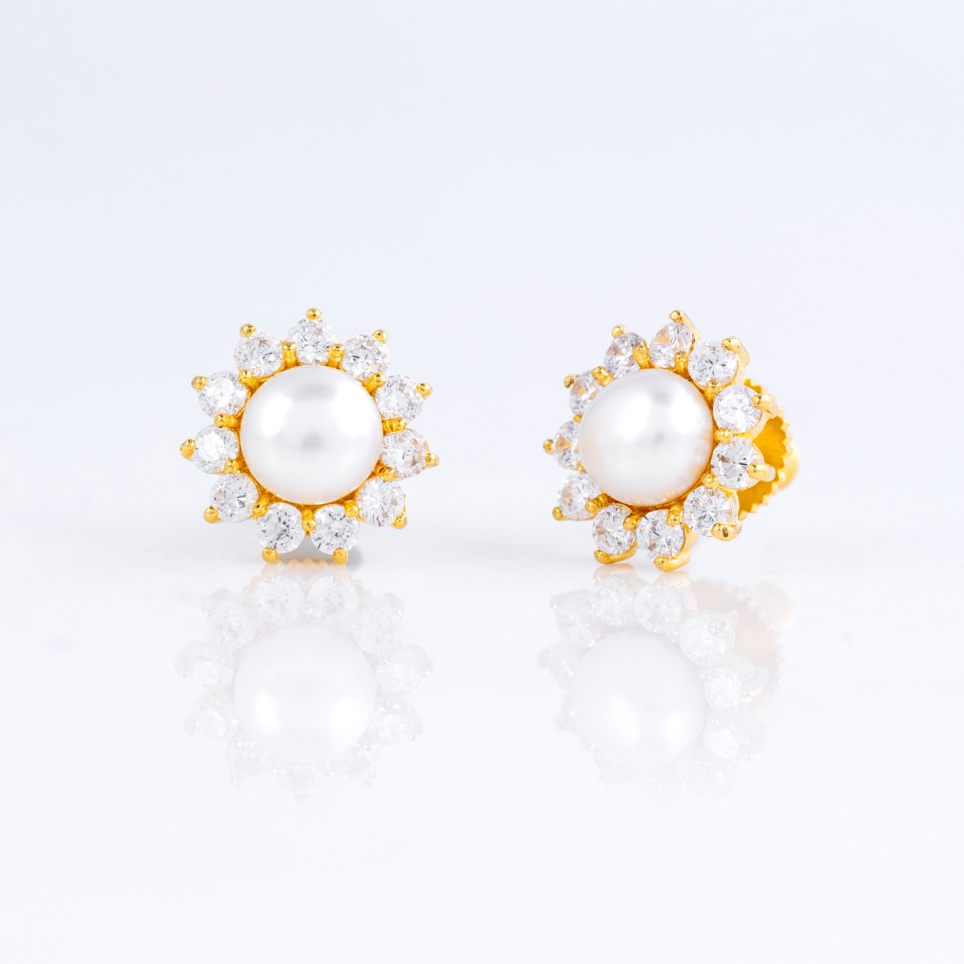 Royal Petal Pearl Stud Earrings