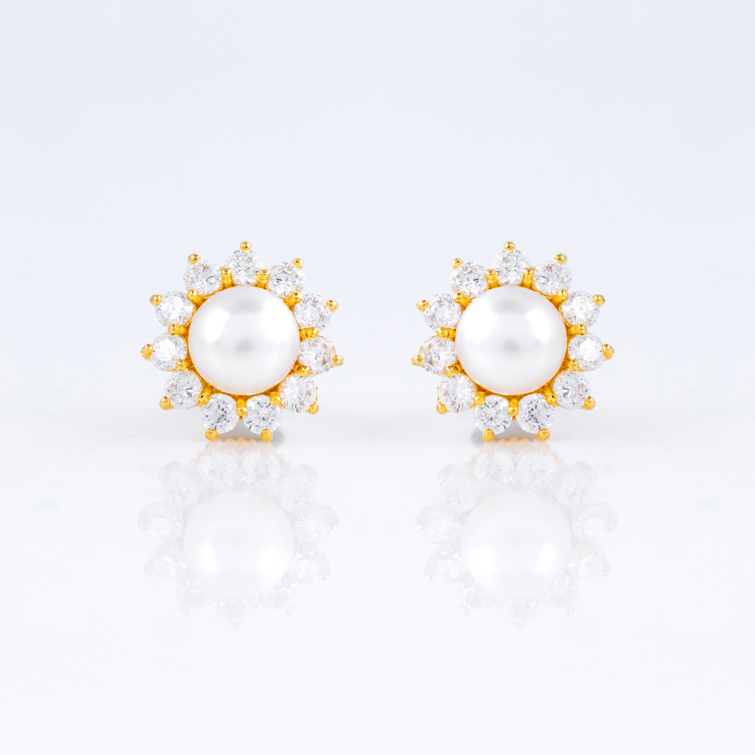 Royal Petal Pearl Stud Earrings