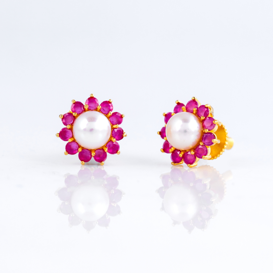 Rose Petal Pearl Stud Earrings