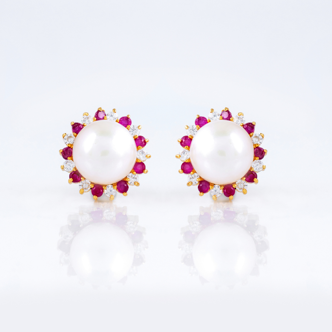 Scarlet Aura Pearl Stud Earrings