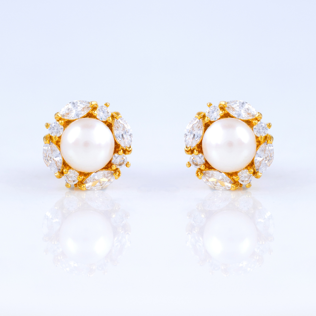 Floral Cluster Pearl Stud Earrings