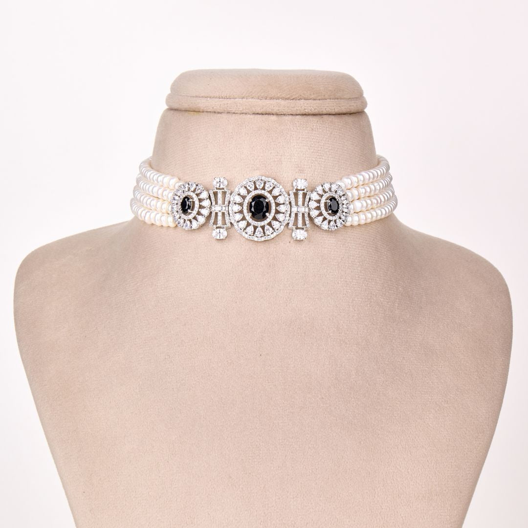 Black Stone Pearl Choker Set