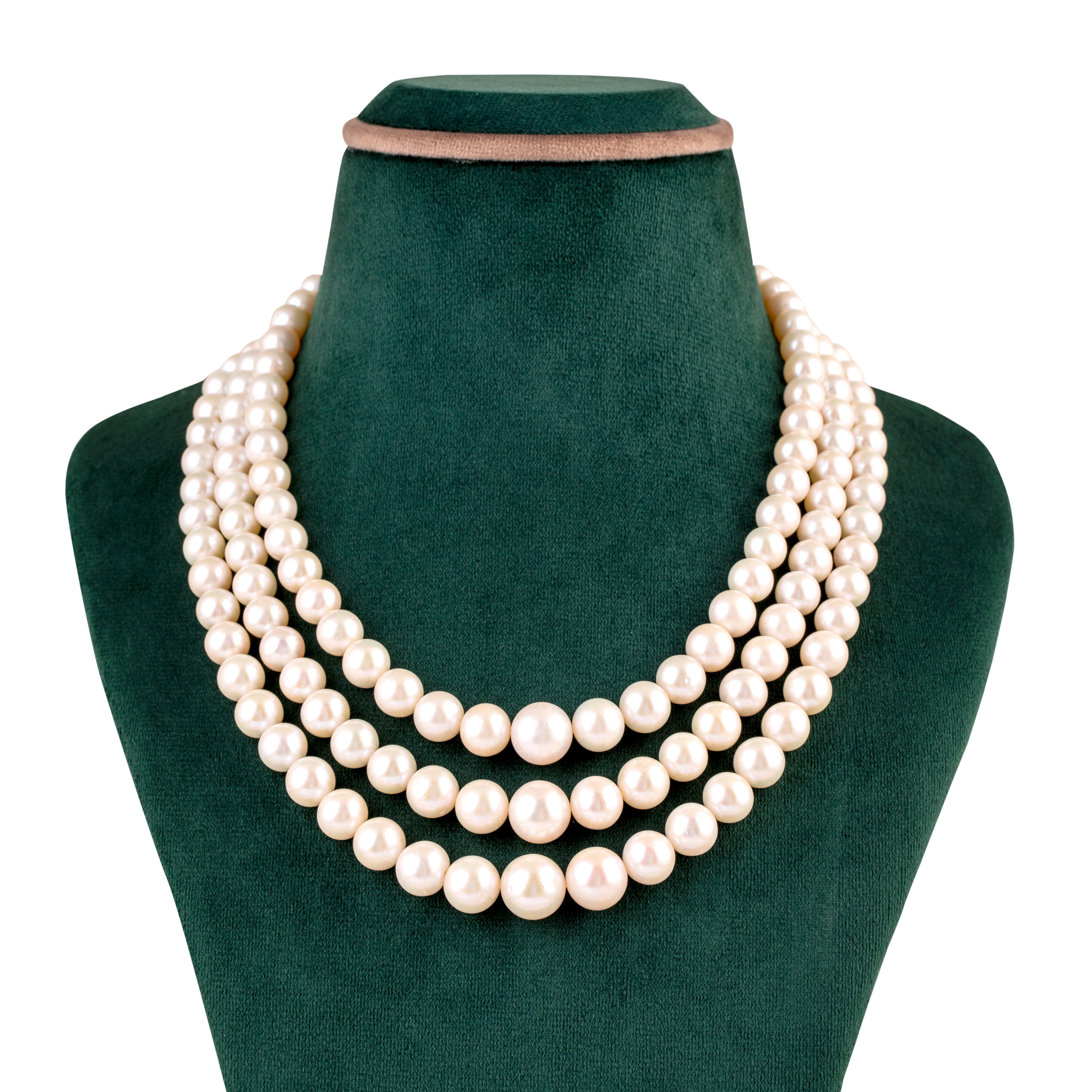 Bridal Brilliance Triple-Strand White Freshwater Pearl Necklace