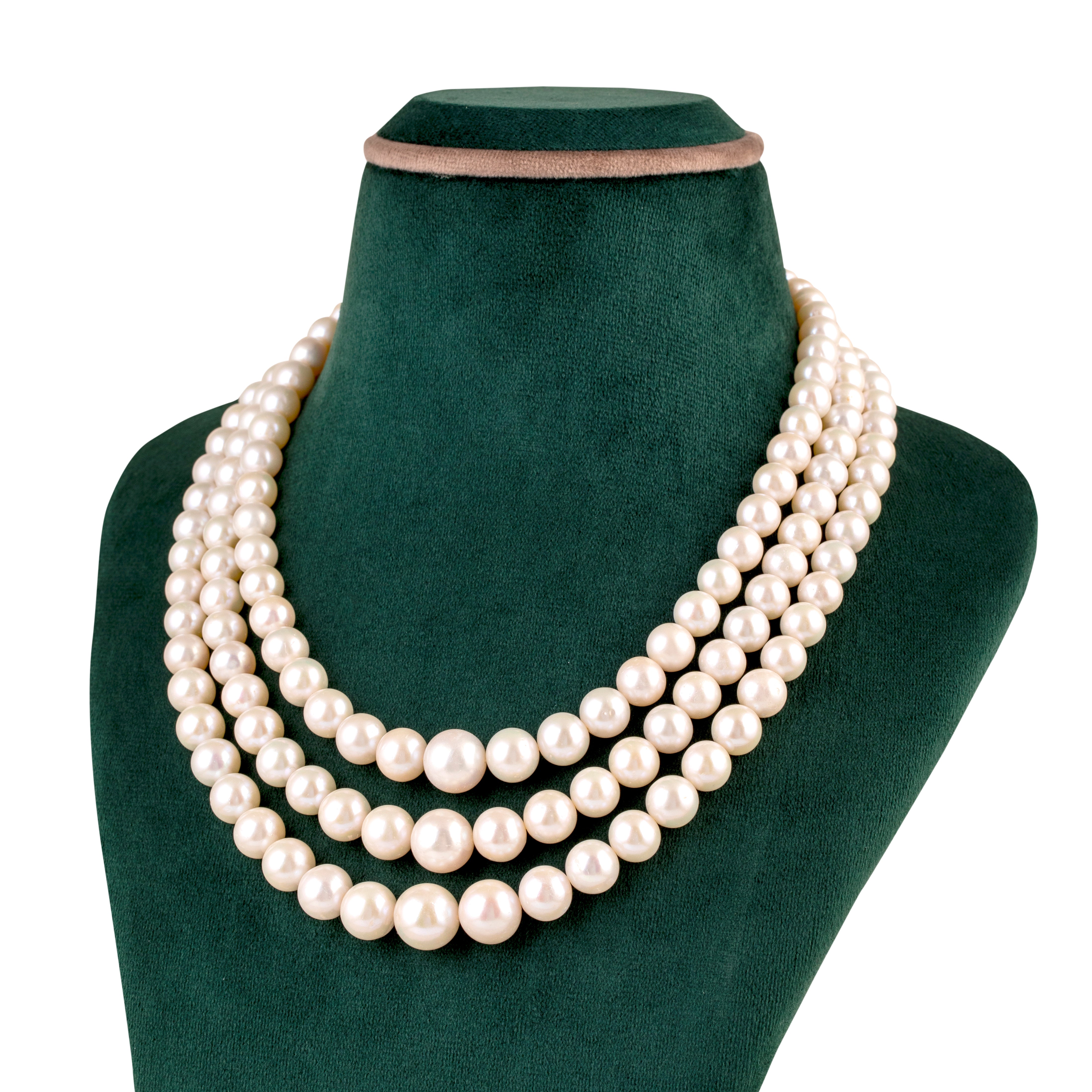 Bridal Brilliance Triple-Strand White Freshwater Pearl Necklace