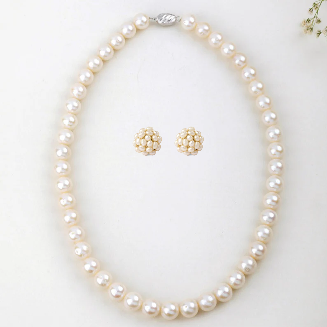 Freshwater White Beauty Pearl Necklace Set