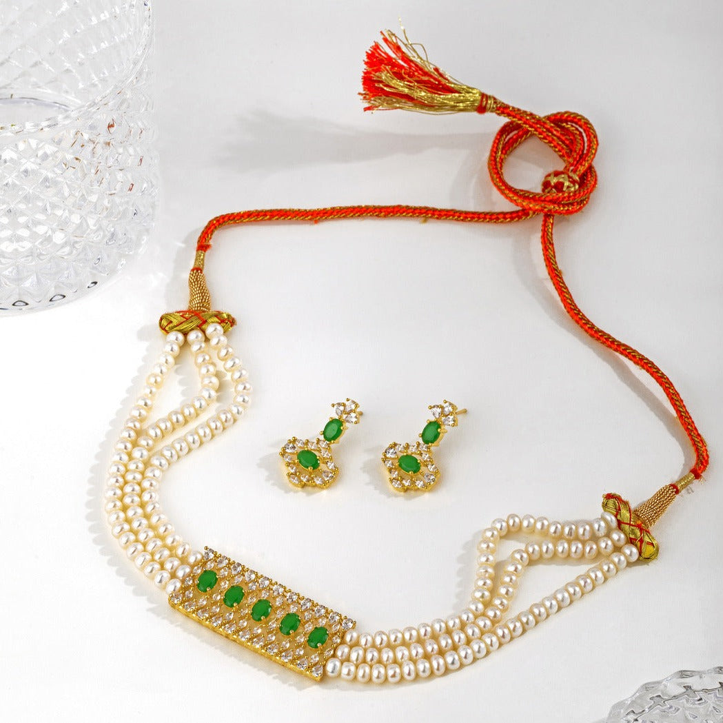 Jeweled Green Oasis Pearl Choker set