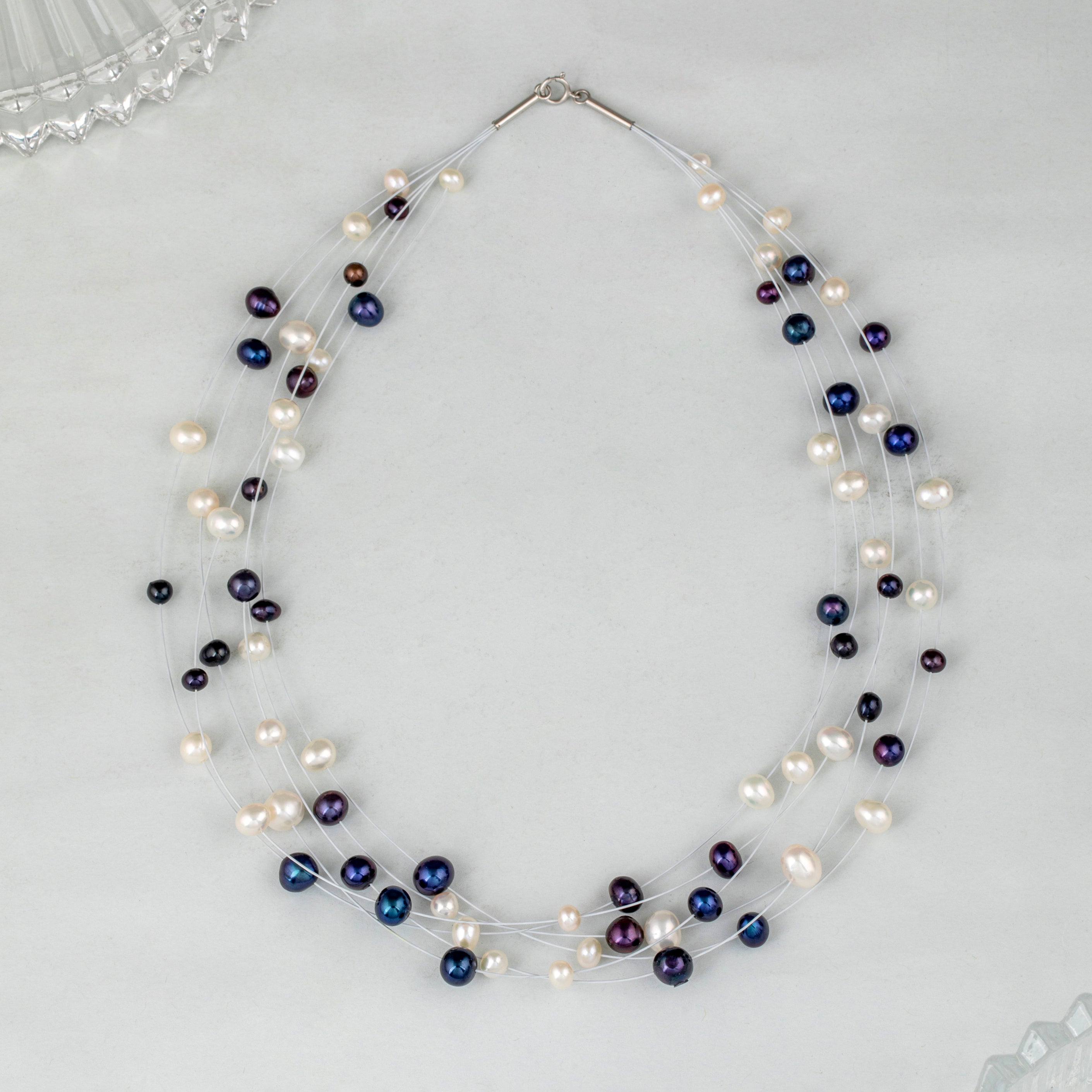 Spaced White & Blue Pearl Necklace