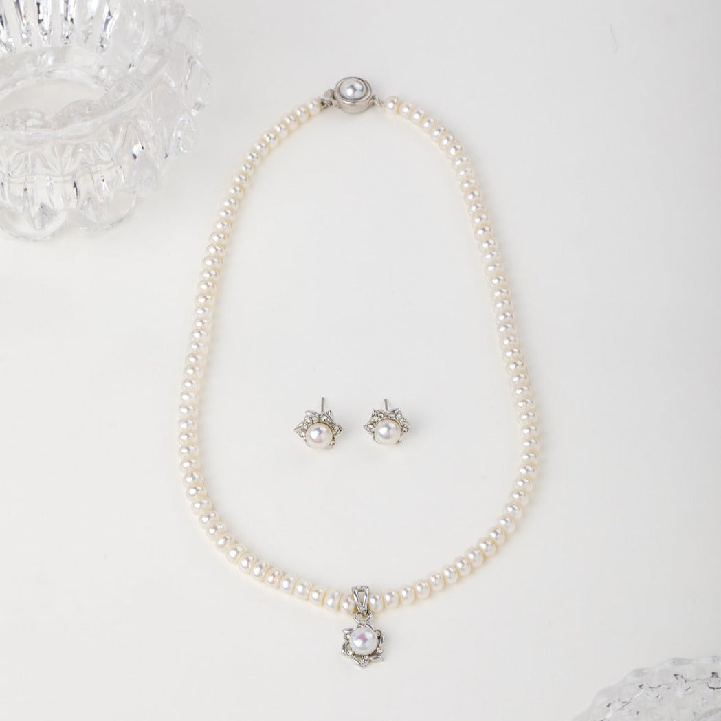 Botanical Serenade Pearl Necklace and Earring Set