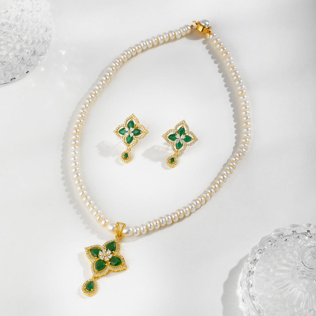 Emerald alike Symphony Pearl Necklace Set
