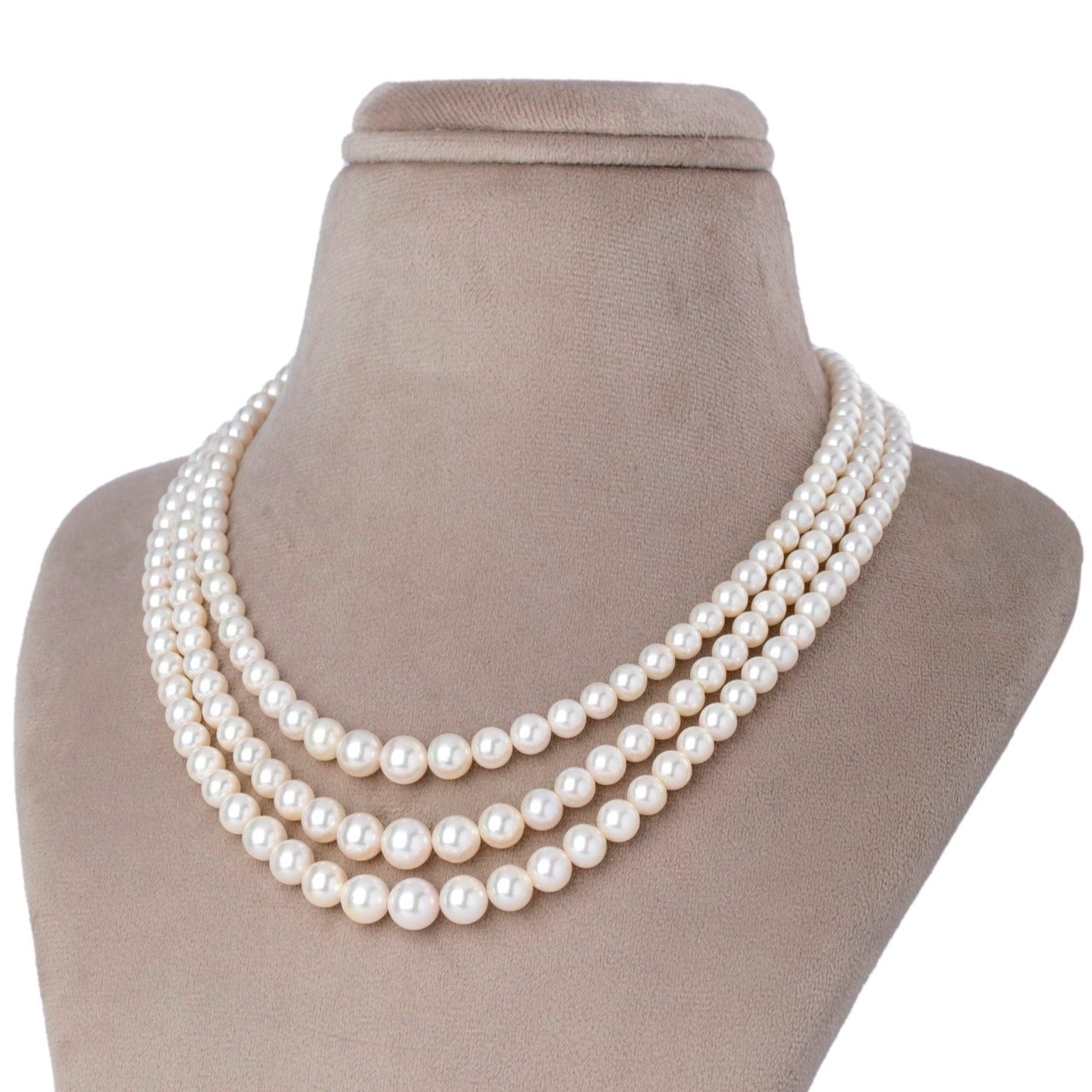 Timeless Elegance Three-Line Akoya Pearl Necklace