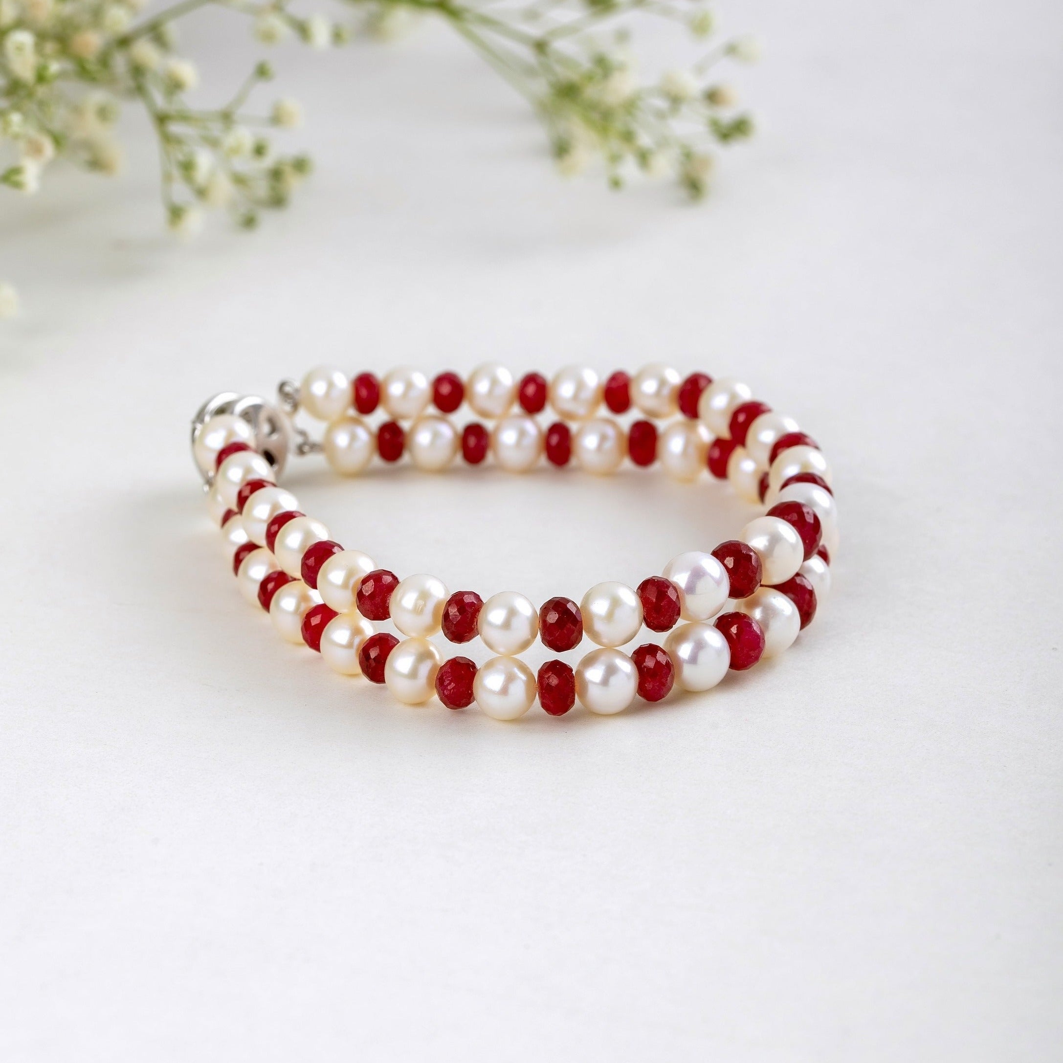 Crimson Dreams Pearl and Ruby Bracelet
