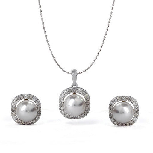 Beyond Akoya and Diamond frame Pendent and Earrings Set