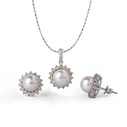 Beyond Akoya and Diamond edge Pendant and Earrings Set