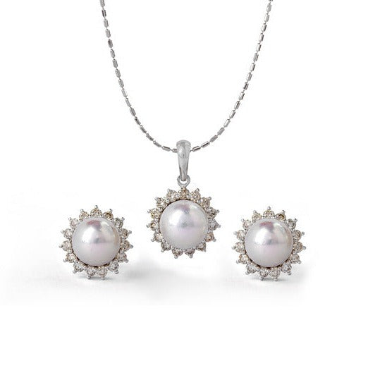 Beyond Akoya and Diamond edge Pendant and Earrings Set