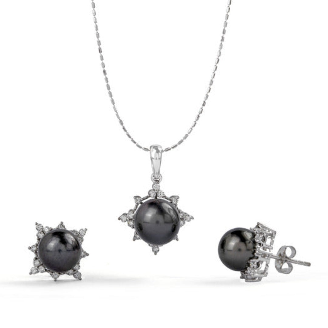 Tahiti and Diamond star Pendent and Earrings Set 