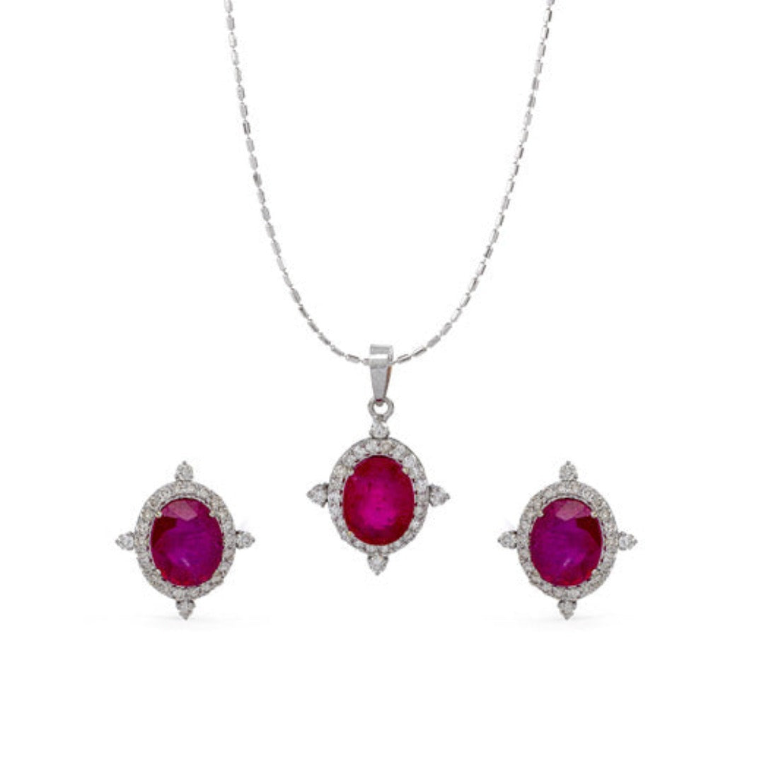 Beyond Ruby and Diamonds Oval Pendant and Earring Set