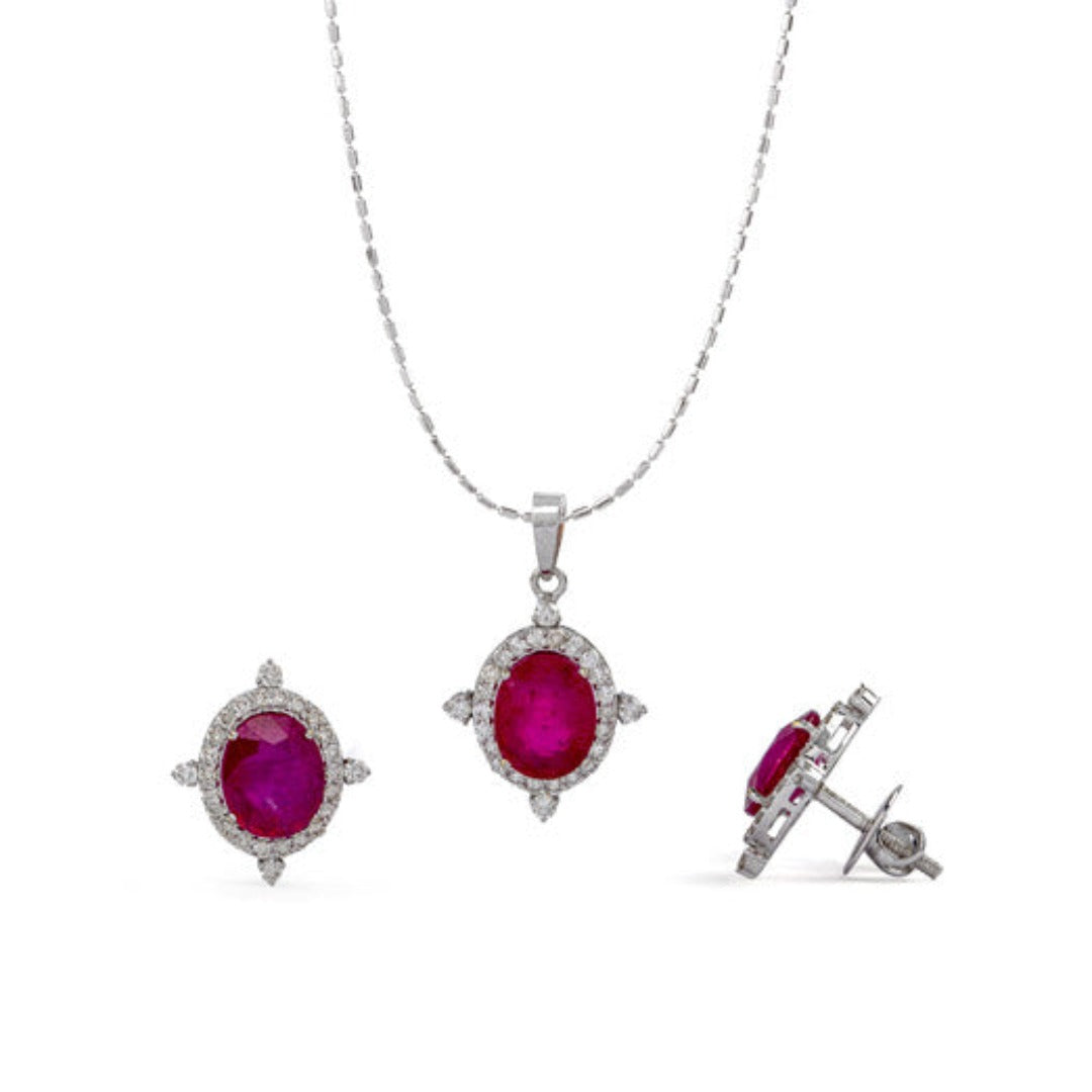 Beyond Ruby and Diamonds Oval Pendant and Earring Set