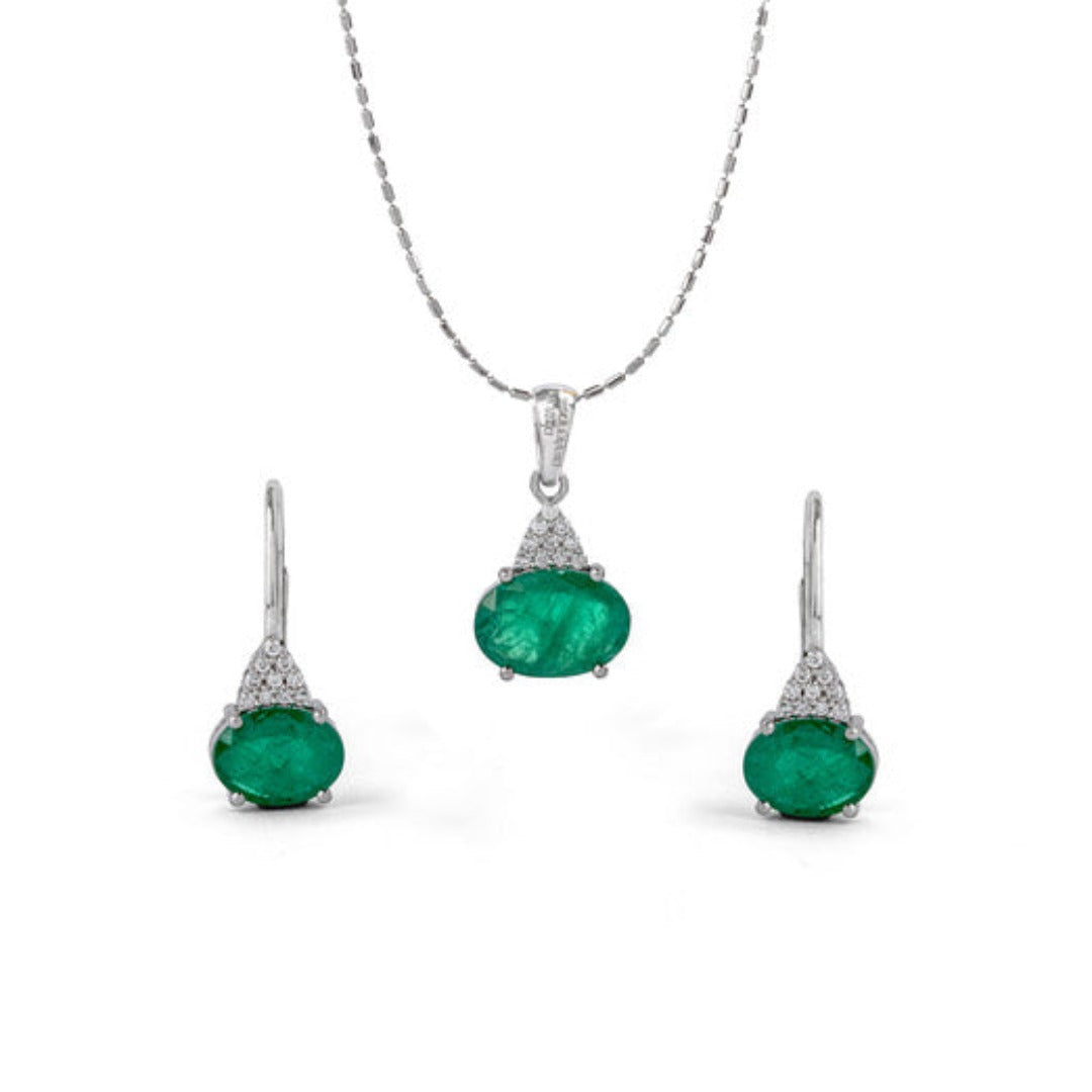 Beyond Whisper Emerald and Diamond Pendant and Earrings set