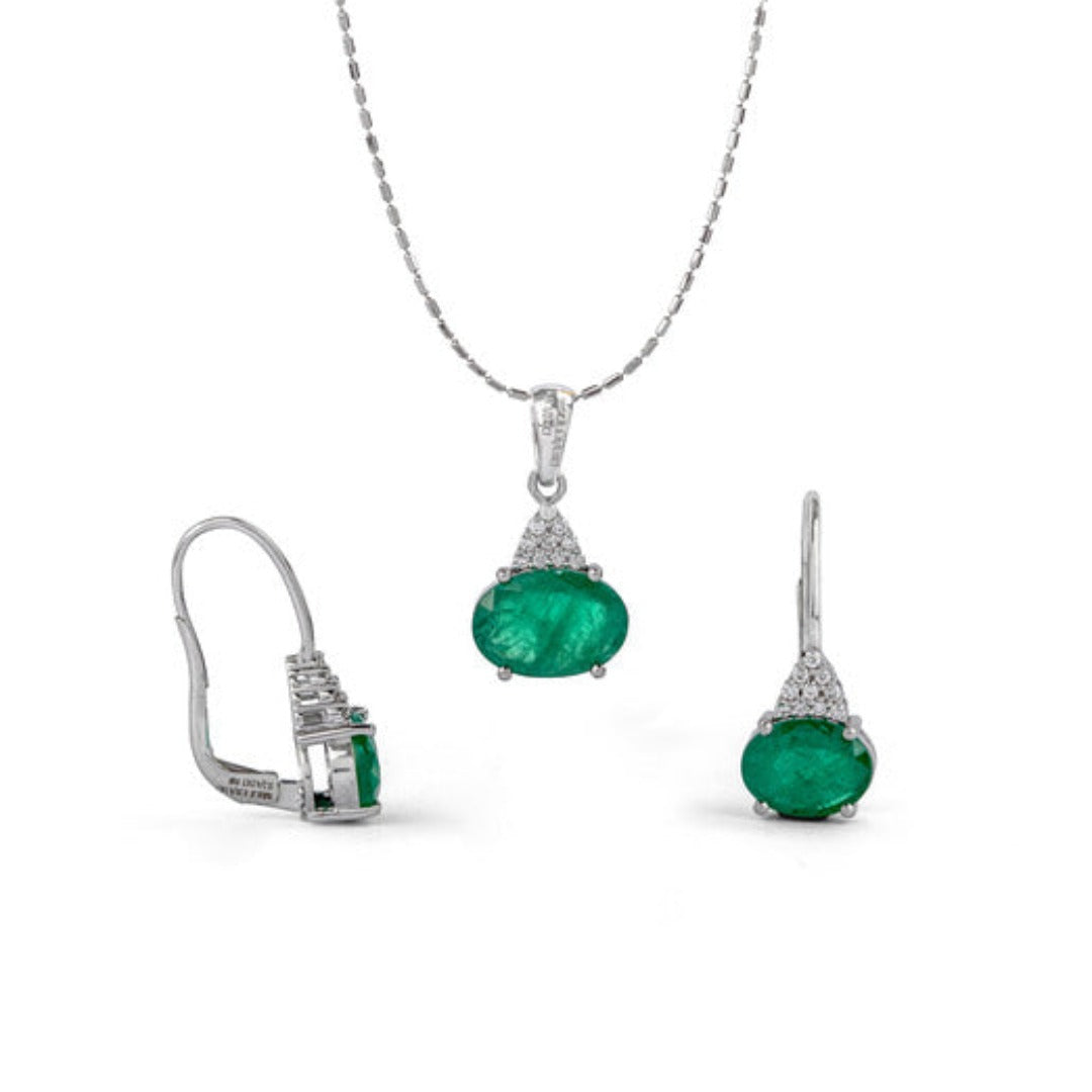 Emerald and Diamond Pendant and Earrings set