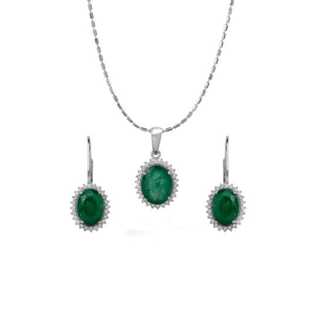 Beyond Emerald and Diamond Oval Pendant and Earrings Set