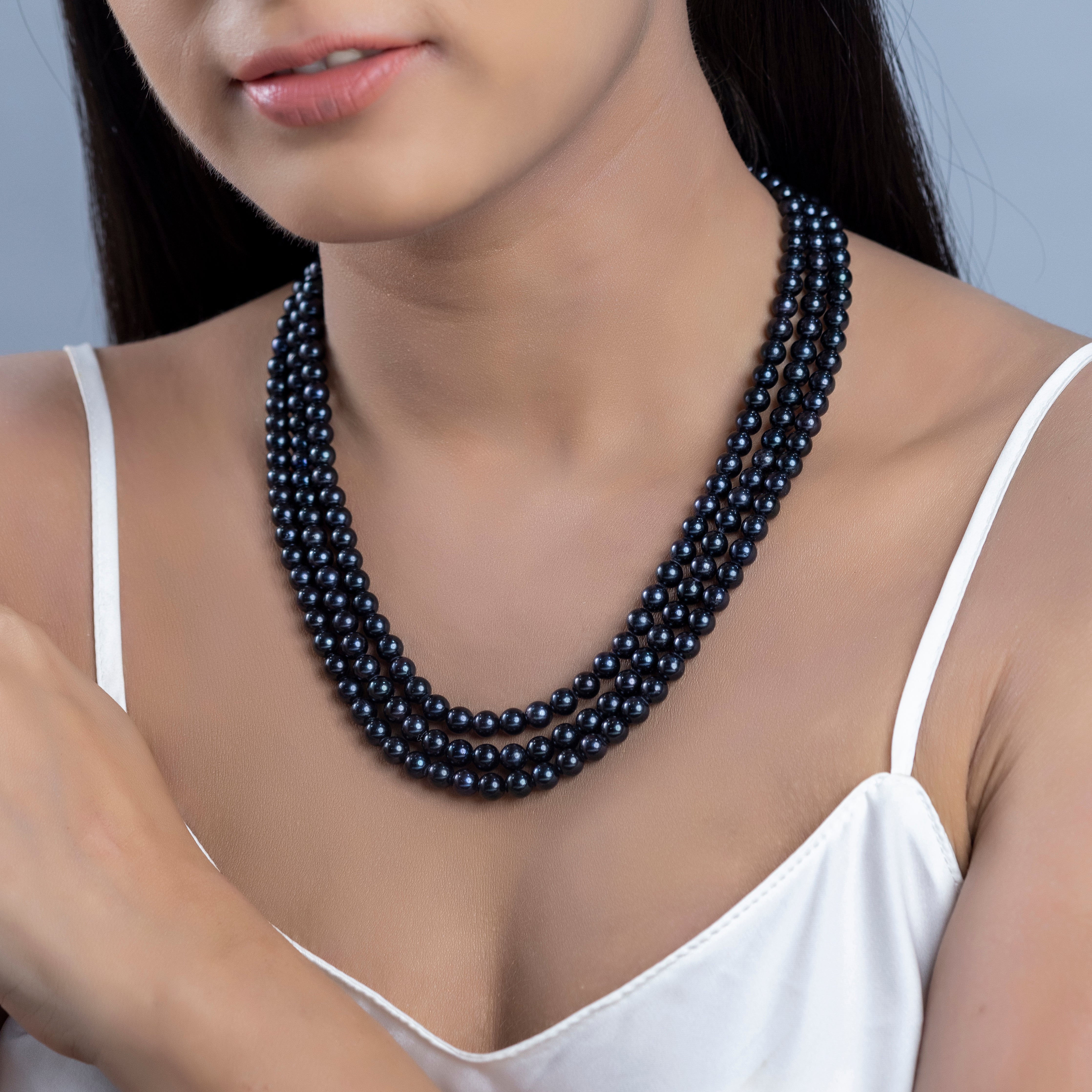Freshwater BLACK 3 LINE Pearl Necklace